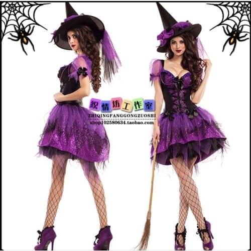 Halloween Devil Shiny Witch Cosplay Vampire Zombie Witch Full set Hat + Dress