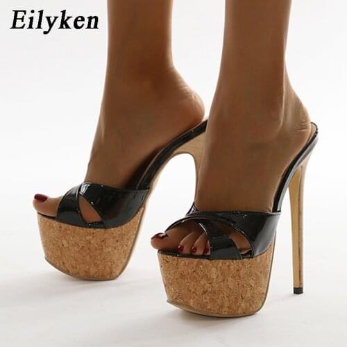 Eilyken Newest Fashion Wooden Thick Bottom Platform Slippers Women Summer Peep Toe Ultra Thin High Heels Sandals Stripper Shoes