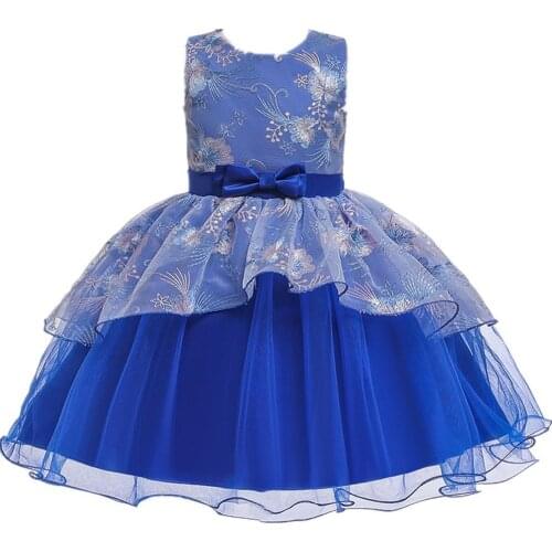 Baby girl elegant embroidered bow lace gauze puffy dress girl princess dress flower girl dress birthday party dress girl clothes