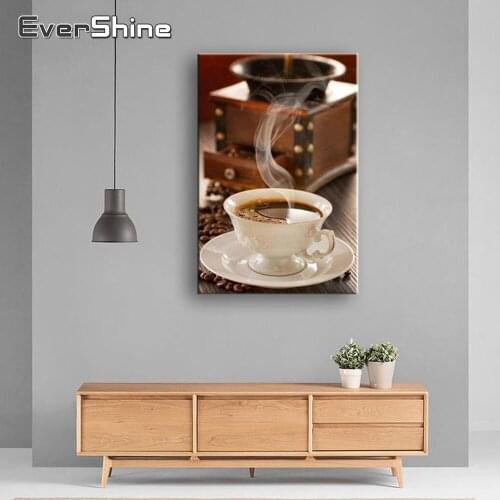 EverShine Diamond Embroidery Coffee 5D Diamond Painting With Square Rhinestones Diamond Mosaic Cross Stitch Beads Picture Kits