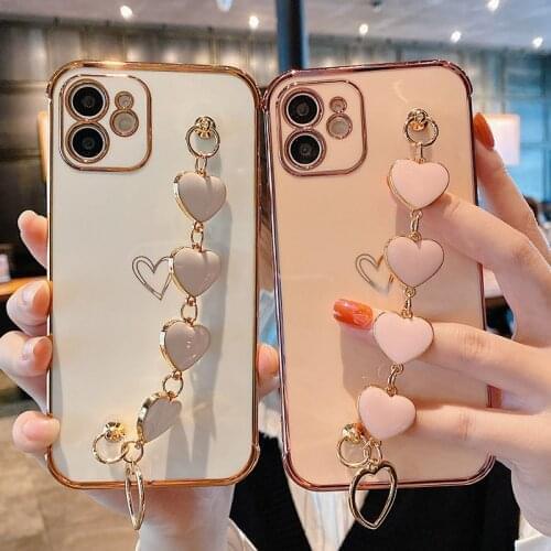 Electroplated Love Heart Wrist Bracelet Phone Case For iPhone 12 11 Pro Max 12 Mini XR XS Max X 7 8 Plus SE 2020 11 Pro Max 11