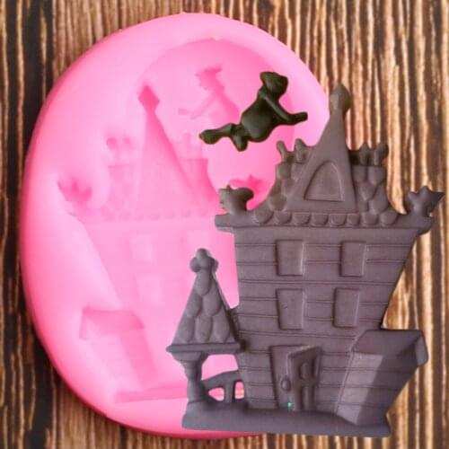 Halloween Ghost House Silicone Molds Cupcake Topper Fondant Mold DIY Cake Decorating Tools Chocolate Gumpaste Candy Clay Moulds