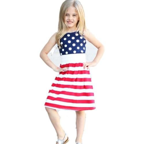 4th of July Kids Dress for Girls American Patriotic Day Cotton Dress Red White Blue Striped Girls Dress July 4th Costume D0816
