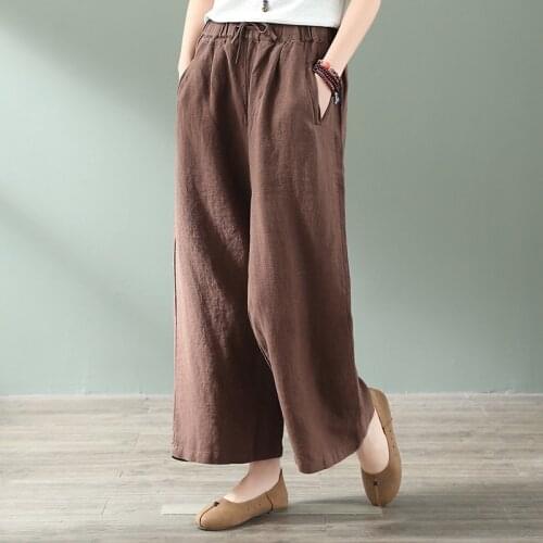 Johnature 2021 Autumn New Loose Leisure 4 Color Elastic Waist Wide Leg Pant Simple Comfortable All-match Women Ankle-length Pant