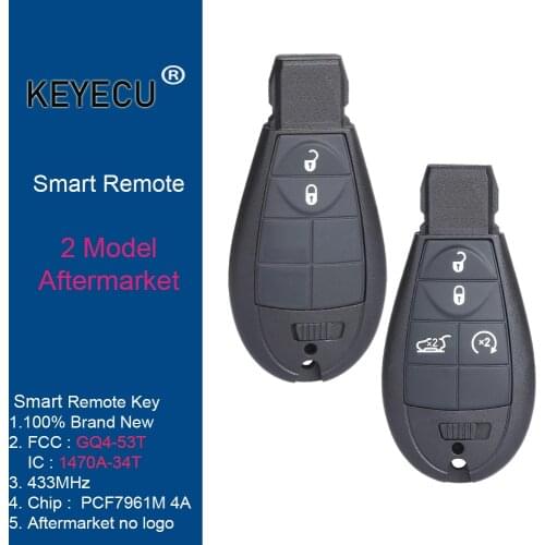 KEYECU Fob for Jeep Cherokee Sport KL 2014 2015 2016 2017 2018 2019 Remote Key Fob Fobik 433MHz GQ4-53T 4A Chip