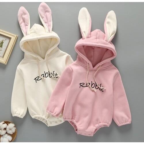 New Autumn Winter Newborn Infant Baby Romper Baby Girls Boys Rabbits Ears Hooded Romper Baby Add Wool Upset Jumpsuit Clothes