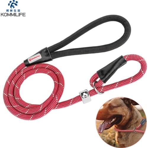 KOMMILIFE Nylon Cowhide Dog Leash Reflective Pet Leash For Dogs 150cm-180cm Length Pet Leads P Chain Dog Training Walking Rope
