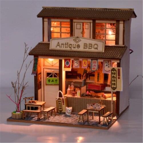 DIY DollHouse Wooden Miniature Toys with Furniture Antique Barbecue Kit Assemble Model Puzzle Casa Toy for Children Adult Gifts