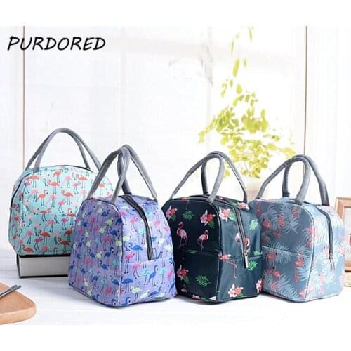 PURDORED 1 Pc Flamingo Print Lunch Bag Portable Insulated Lunch Box Bag Thermal Women Food Bags Cooler Lunch Bag Lonchera