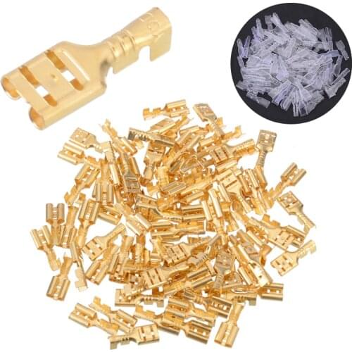 100pcs Brass Crimp Terminal 4.8mm Female Spade Connectors with 100pcs Insulating Sleeve 22-16 AWG Mayitr