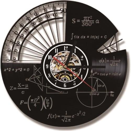 Math Themes LED Record Wall Clock Mathematical Formula and Ruler Hollow Antique Hanging Quartz Wall Clock Home Decorative