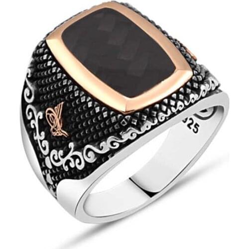 Flat Onix Stone Silver Men 'S Ring