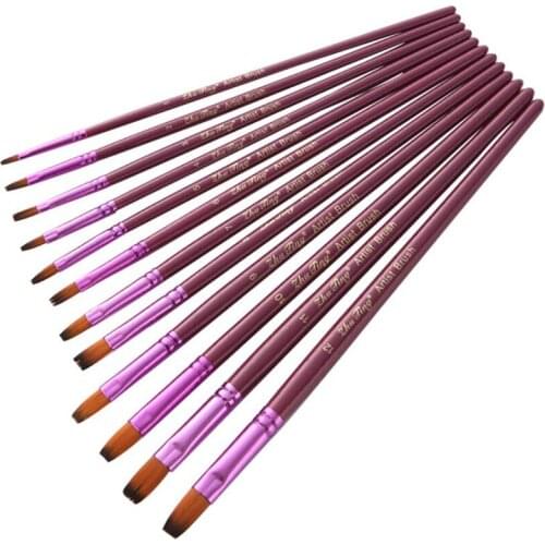 Nylon Hair Flat Tip Artist Paint Brush Pen Set Oil Painting Drawing Painting Pen For Watercolor Wood 12pcs/lot