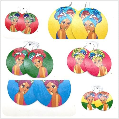 Newest Afro Headwrap Woman Wooden Earrings