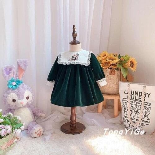 Autumn and winter new girls foreign style velvet dress Spain exquisite embroidered dress birthday dress princess skirt