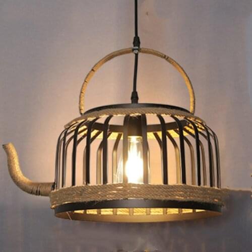 Teapot pendant lamp Kitchen Bar Dining room Rope Rattan pendant light Loft Industrial rustic decor suspension luminaire