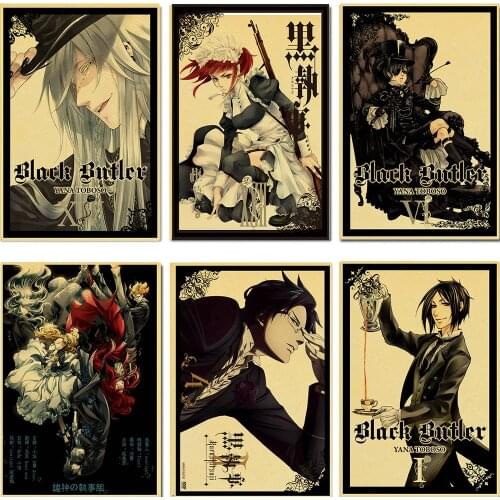 Black Butler Anime Posters Sebastian Retro Poster Canvas Painting Home Decor Wall Art Picture Photos for Childrens Room Decor