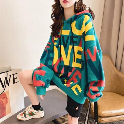 Oversized Casual Hooded Womans Sweatshirts Letter Print Fleece Warm Hoodies for Female Plus Size Korean Style Ladies Pullovers