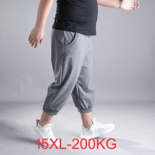 Summer men sports shorts Loose 14xl 15xl Comfortable Breathable elasticity thin knee length shorts 200KG gray 66 70