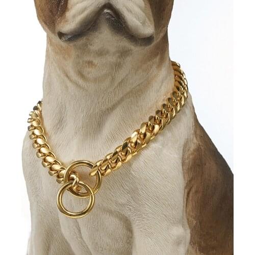 Stainless Steel Dog Collar Large Dog Chain Metal Steel Puppy Cat Collar Leash 10mm Gold Pitbull Bulldog Necklace Pet Accessories