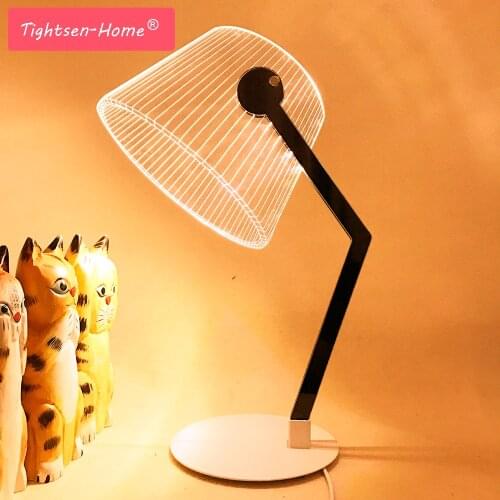LED Desk Lamp 3D Effect Stereo Vision Wood Support Acrylic Lampshade LED Light Living Room Bedroom Reading Lamp With USB Plug
