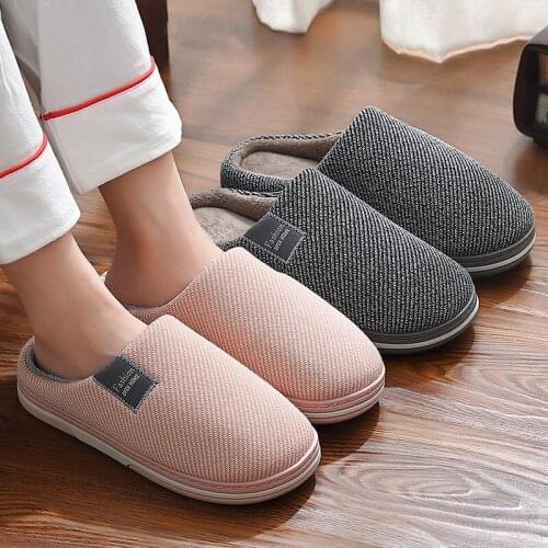 Mens Slippers Memory Foam Slippers for Home 2021 Winter Non Slip Male House Shoes Stripe Unisex