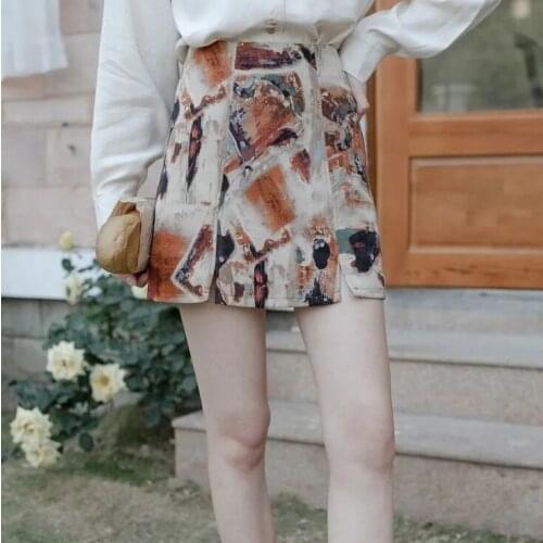 Retro Tie Dye design skirt womens A-line skirt with high waist buttocks in summer Casual Print A-Line Empire vintage skirt