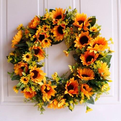 Sunflower Wreath Lintel Artificial Flower Plant Summer Decoration Garland Restaurant Wedding Home Decor Door Window Wall Hanging
