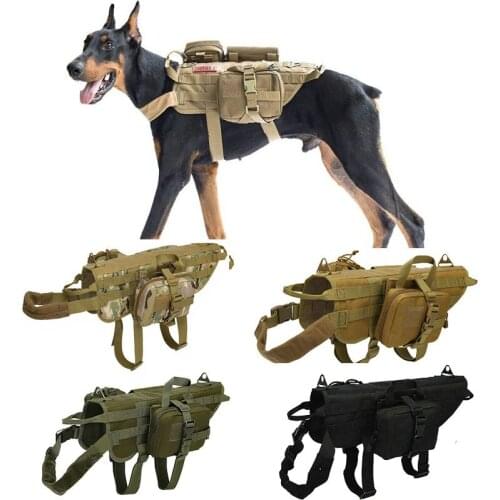 Military Tactical Dog Harness Outdoor Training Vest with Detachable Pouches Military K9 Harness For Medium Large Dogs