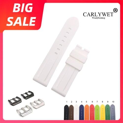 CARLYWET 22 24mmTop Quality Luxury Waterproof Silicone Rubber Replacement Watch Band Loops Strap For Panerai Luminor