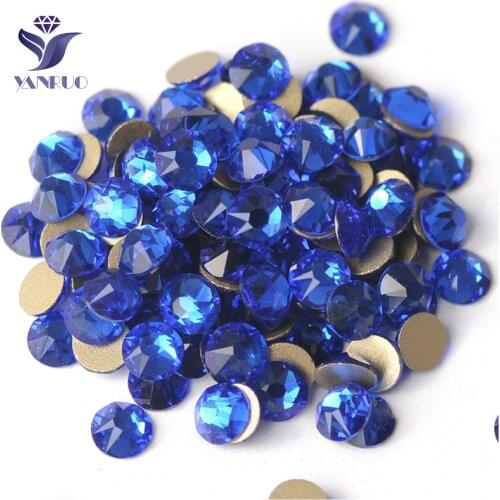 YANRUO 2088NoHF All Sizes Sapphire Glass Strass Crystal Stick On Nails Flat Back Non Hotfix Blue Rhinestones For Crafts