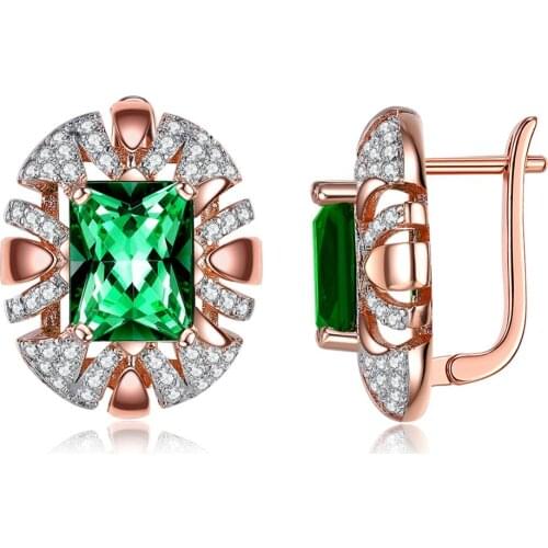 ZEMIOR Fashion Hollow Oval Stud Earrings For Women Geometry Square Green Cubic Zirconia Rose Gold Color Earring Party Jewelry