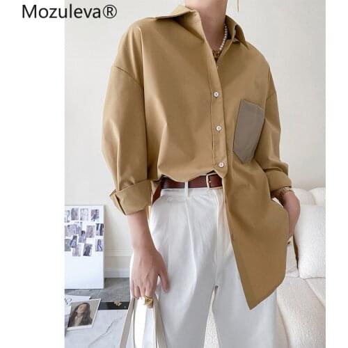 Mozuleva 2021 Color-Hit Women Shirt Long Sleeve Loose Woman Blouse Shirt Elegant Office Ladies Shirts 2021 Basic Work Wear Tops