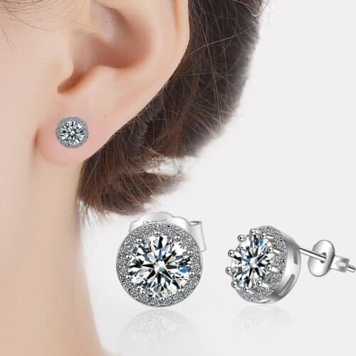 10MM 5A Shiny Zirconia Stud Earrings Fashion Luxury Silver Color Earrings Wedding Engagement Party Ear Jewelry Gifts for Women