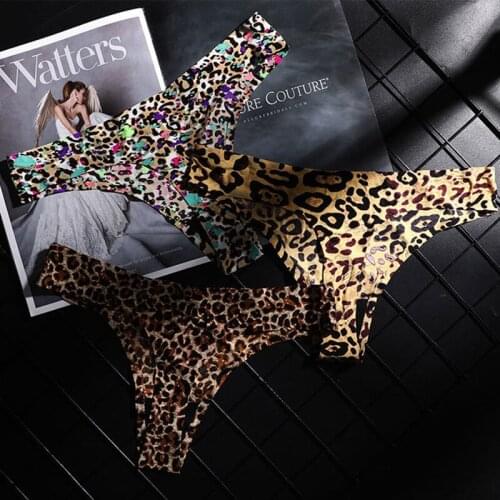 Women Seamless T-Back Low-Rise Lingerie G-String Womens Underwear Sexy Thong Soft Breathable Ice Silk Leopard Panties