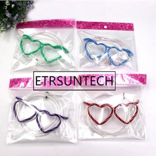 200pcs Funny Soft Heart Glasses Straw Unique Flexible Drinking Tube Kids Party Accessories for Birthday Party Supplies