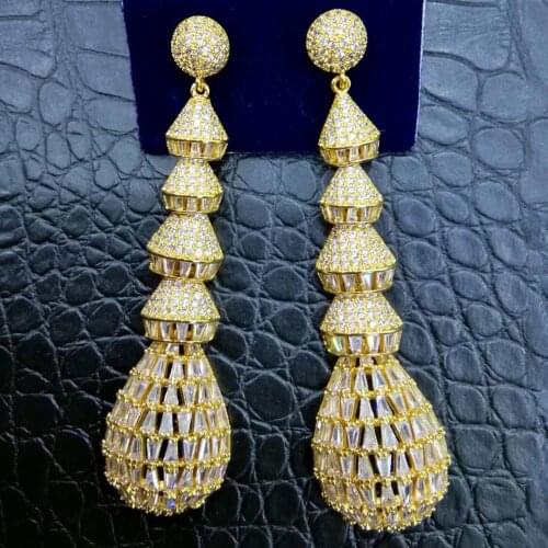 2019 Charms Big Statement Twist Earrings For Women Luxury Full Cubic Zircon Wedding Bridal DUBAI Dangle Earrings Jewelry