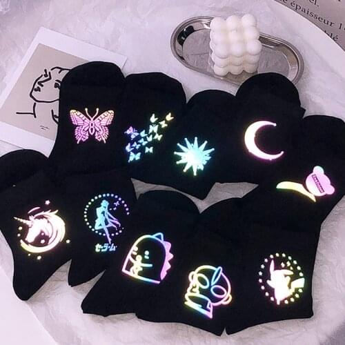 2021 Reflect Light Men&Women Socks Funny Harajuku Moon Butterfly Dino Hip-hop Street skateboard sock for Lover skateboard socks