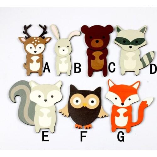 4pcs Cute Owl Fox Deer Bear rabbit wolf Animal Different Wood Cut Charms make Pendant Bracelets Brooch DIY(WO-B)