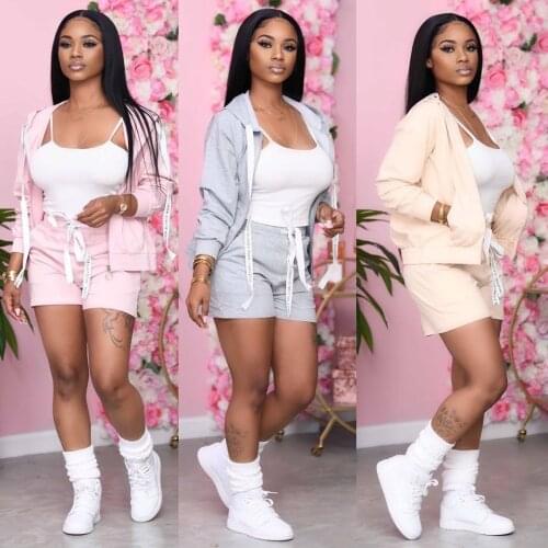 43M6999 Sautumn Women Casual Two Piece Set Top and Solid Hooded Jacket Pants Tracksuit Sweatsuit Outfits