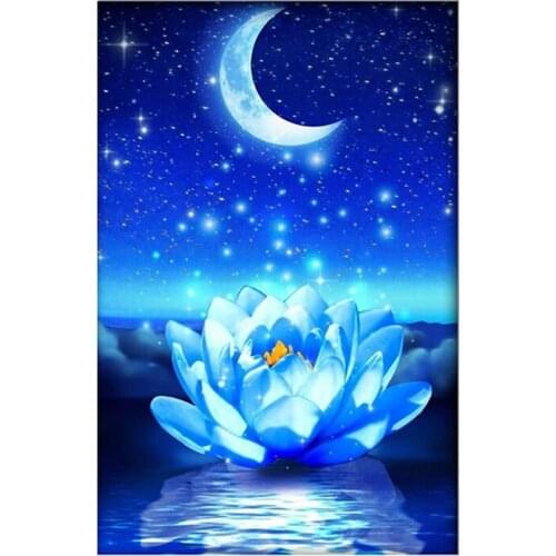 DIY 5D Diamond painting Starry sky blue lotus Diamond Embroidery Full Cross Stitch Rhinestone Mosaic Home Decor Handmade Gift