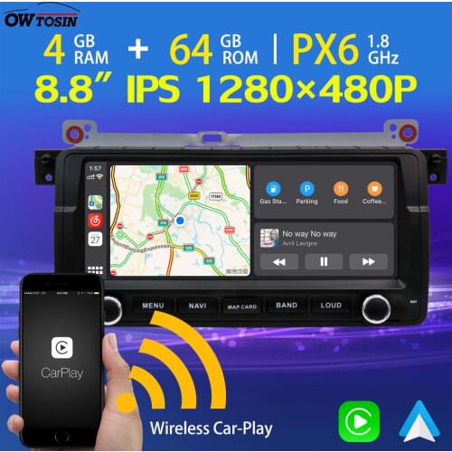 8.8" IPS 1280*480P Android 10.0 PX6 4G+64G Car Player For BMW 3 Series E46 318 M3 Rover 75 GPS Navigation Wireless Carplay Radio