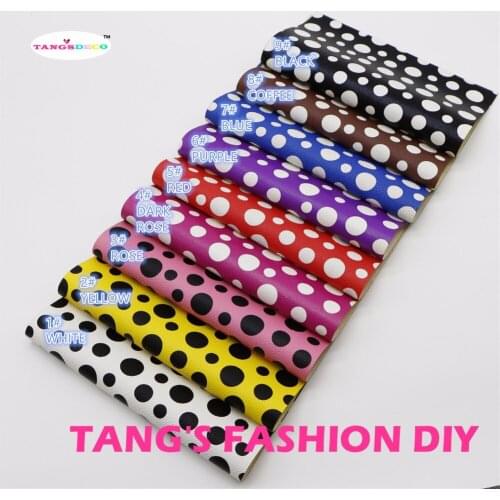 9pcs--20x22cm DIY Hair Bow Material Small With Big DOTS PRINTED Synthetic Faux PU Leather