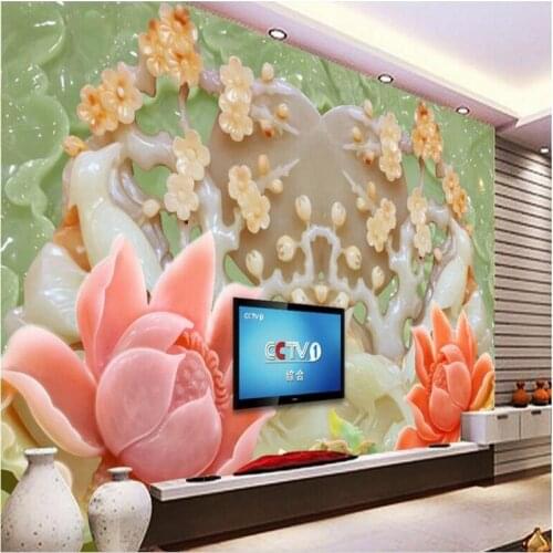 Beibehang Large custom wallpaper plum blossom lotus jade carving background wall floral jade carving background wall murals