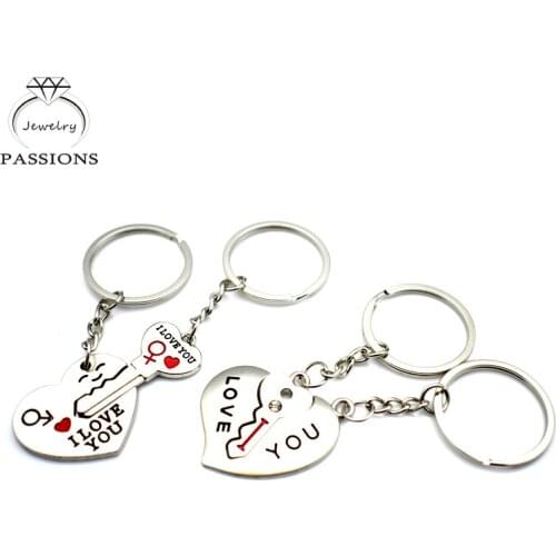 Hot Sale Europe Fashion Metal Silver Plated Keychain Couples Lover Key Ring Lover Heart Pendant Key Chain Man Women&Girl Gift