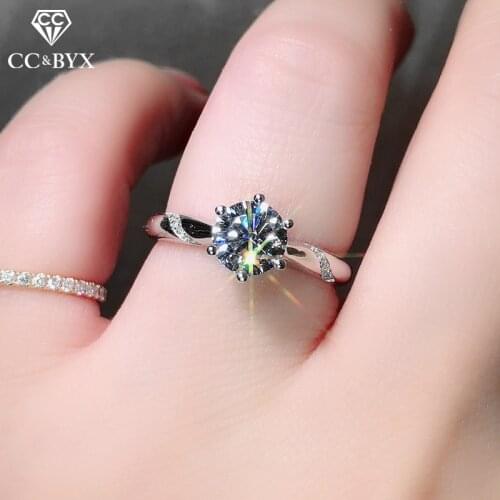 CC 925 Silver Women Rings 1ct 6.5mm Cubic Zirconia Round Stone Simple Ring Bridal Wedding Jewelry Engagement Bijoux Femme CC1575