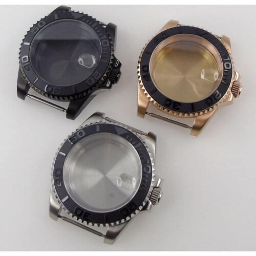 40mm Gold Black Plated Watch Case Fit NH35 NH36 Miyota 8215 821A ETA 2836 Movement Sapphire Crystal 120 Clicks 10ATM Waterproof