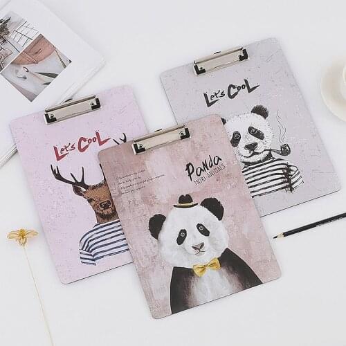 Cute Animal A4 Size Wooden Drawing Clipboard Folder Stationary Board Painting Writing Plate Clip School Office Supplies
