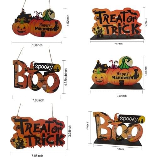 Halloween Wooden Ornaments Pumpkin Ghost Trick or Treat Pendants Halloween Party Decoration for Home Door Hanging Signs Kids Toy