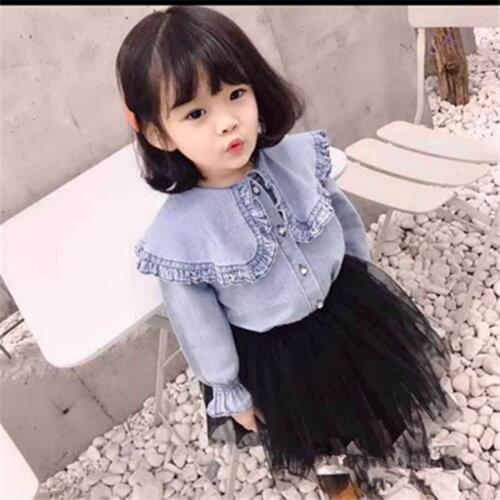 Children Long Sleeve Denim Girl Blouses Fashion Lapel Long Sleeves Shirts Kids Clothing Spring Autumn Girls School Blouses 2019